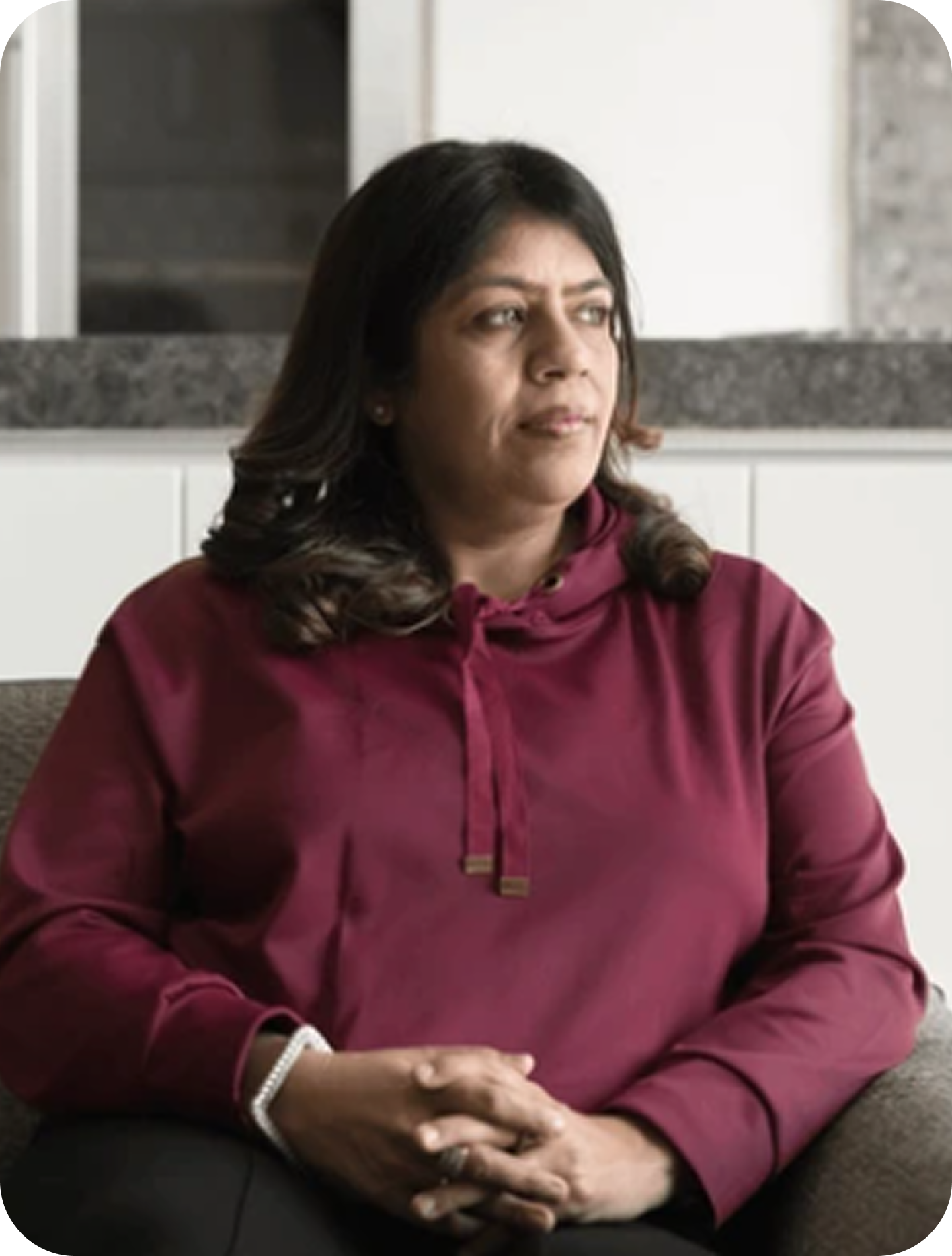 Woman smiling after menopause care