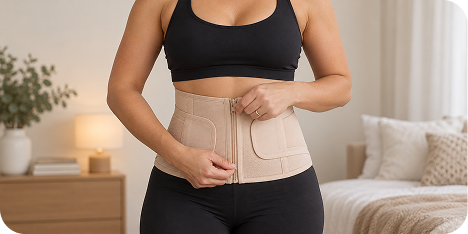 Fastening a pelvic support belt around the midsection
