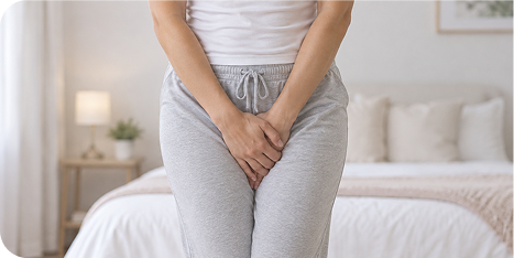 Wet patch on clothing showing bladder leakage